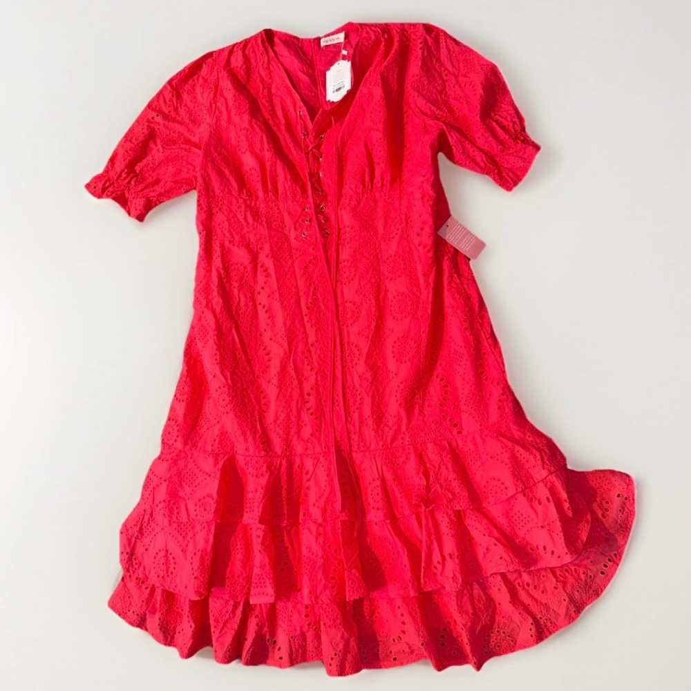 Ivy City Co Mary Kate Dres Pink Eyelet Lace Corset Tiered Ruffle New 20W - Picture 8 of 15